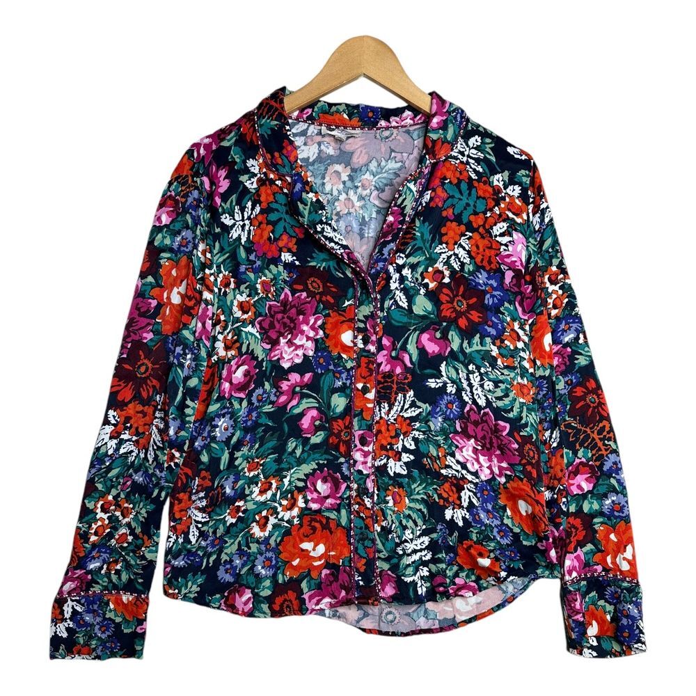 Floreat Love by Anthropologie Floral Print Button Down size Small Black‎